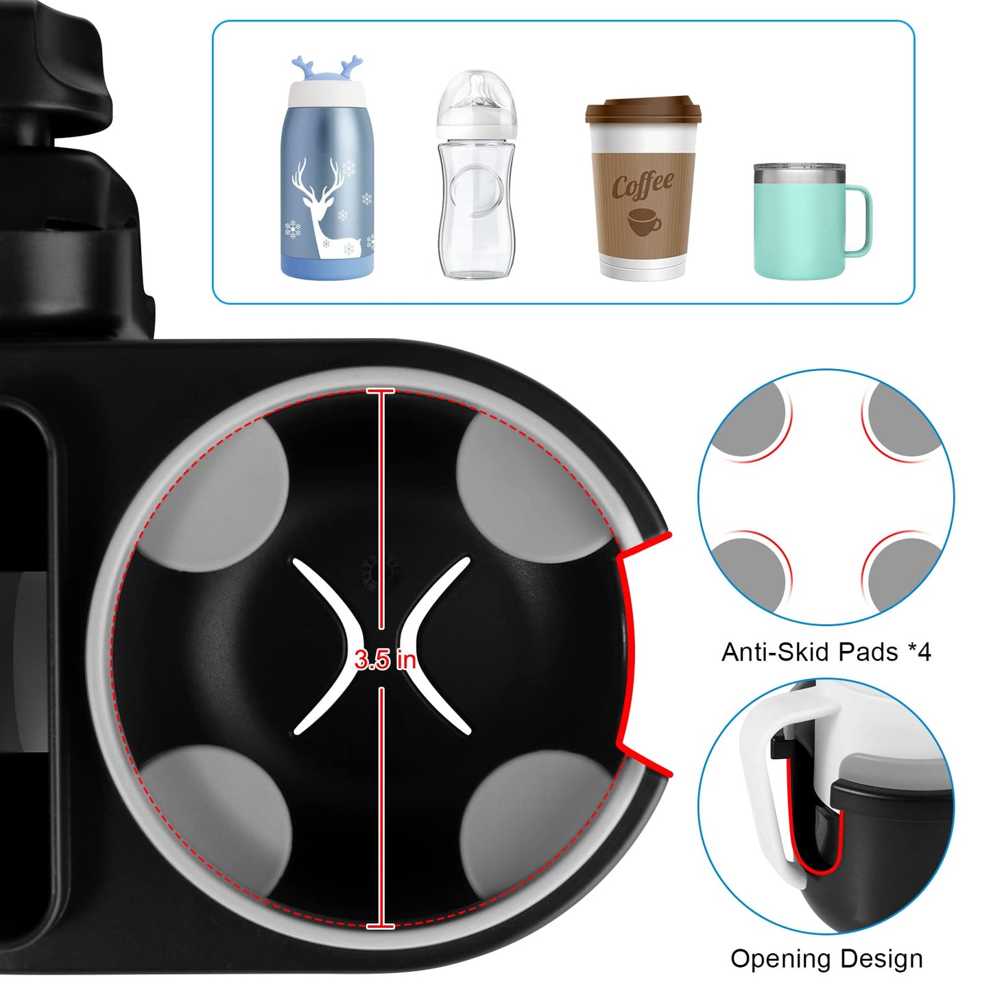 Accmor 3 In 1 Stroller Tray, Stroller Cup Holder Snack Tray, Non-Slip Grip Clip Stroller Accessory Stroller Tray Compatible With