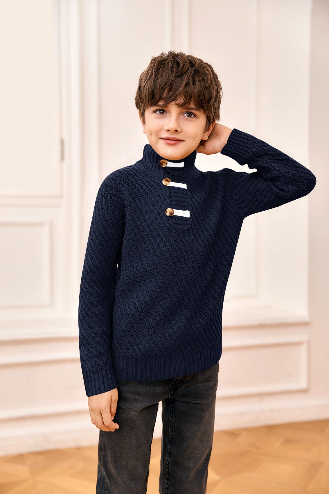 Makkrom Toddler Sweater Baby Boy Girl Turtleneck Cable Knit Sweaters Long Sleeve Christmas Outwear Spring Fall Winter Navy
