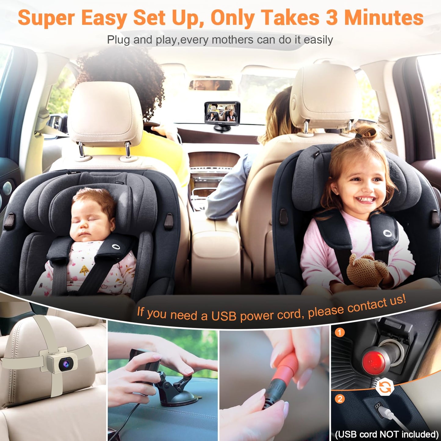 Rohent Beige Baby Car Camera - 1080P Hd, 360? Adjustable, Night Vision, 150? Wide-Angle Lens, Easy Installation, Perfect Match F