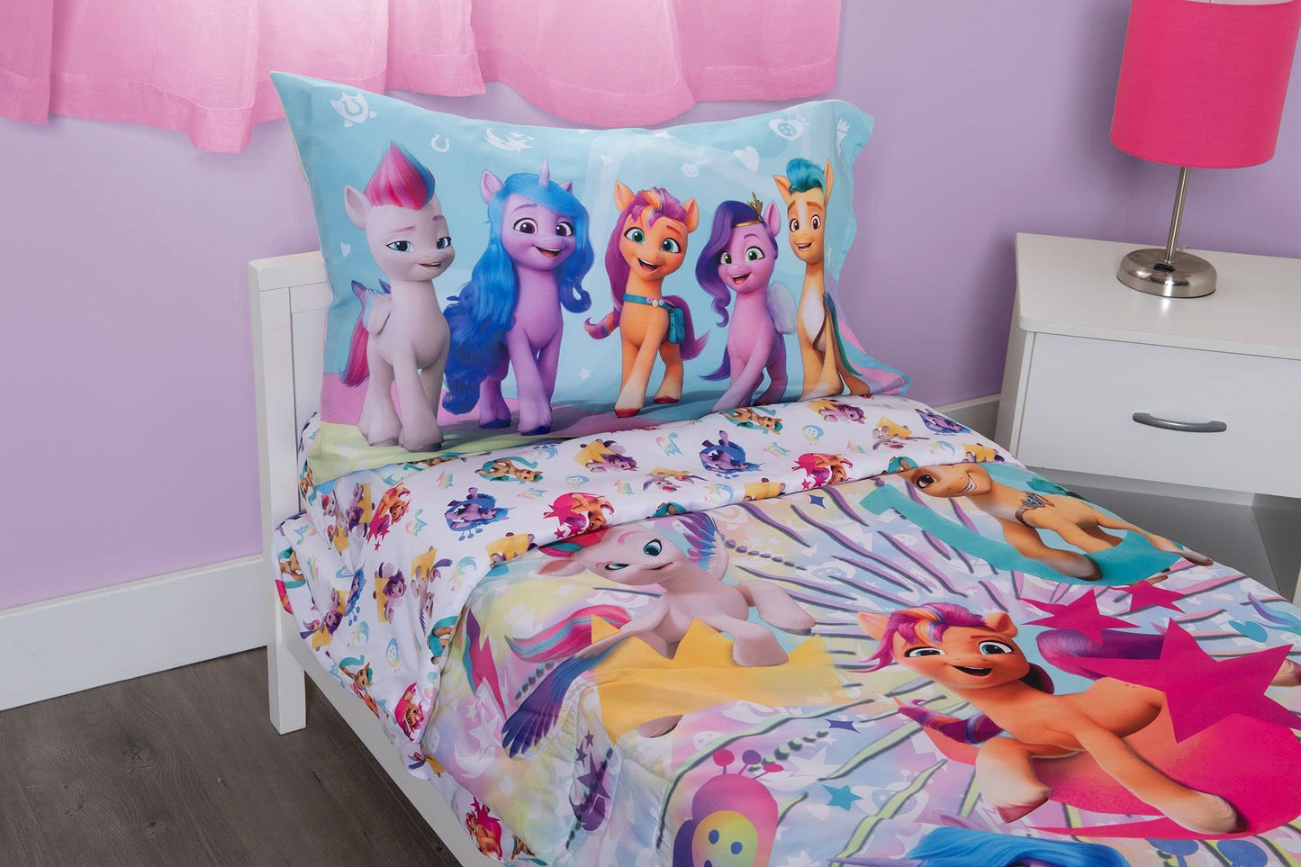 My Little Pony 4 Piece Toddler Bedding Set - Includes Quilted Comforter, Fitted Sheet, Top Sheet, And Pillow Case Character Desi