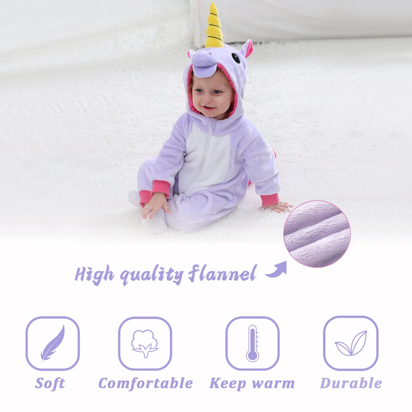 Tonwhar Infant And Toddler Halloween Cosplay Costume Kids' Animal Outfit Snowsuit(3-4T,Purple Unicorn)