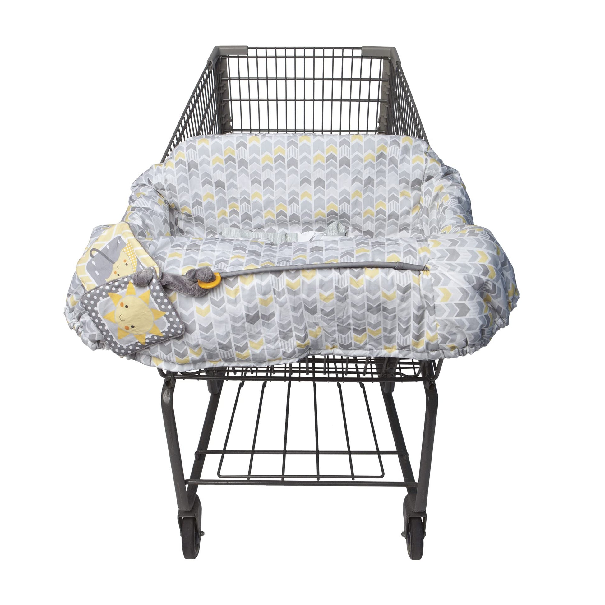 Boppy Shopping Cart And High Chair Cover, Sunshine Yellow And Gray Chevron With Changeable Slideline Sun Book Toy, Plush Comfort