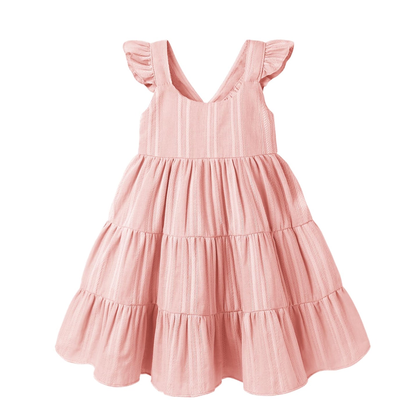 Younger Tree Toddler Baby Girl Dress Summer Outfits Flutter Sleeve Smocked Dress Kids Causal Boho Dresses Clothes (6-7T, Pink Dr