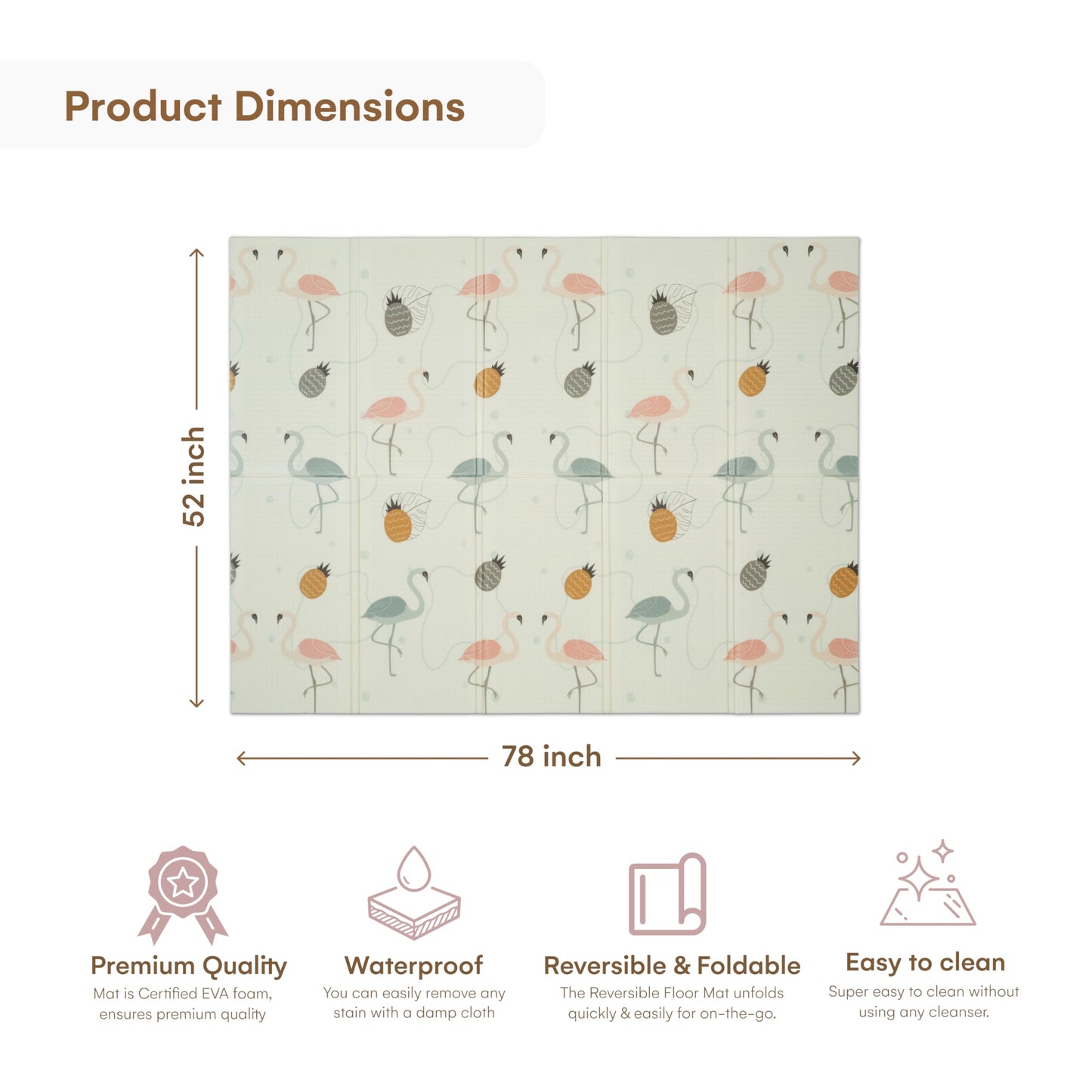 Childlike Behavior Baby Play Mat - 78X52-Inch Reversible Tummy Time Mat For Infants And Toddlers - Foldable Foam Baby Floor Play