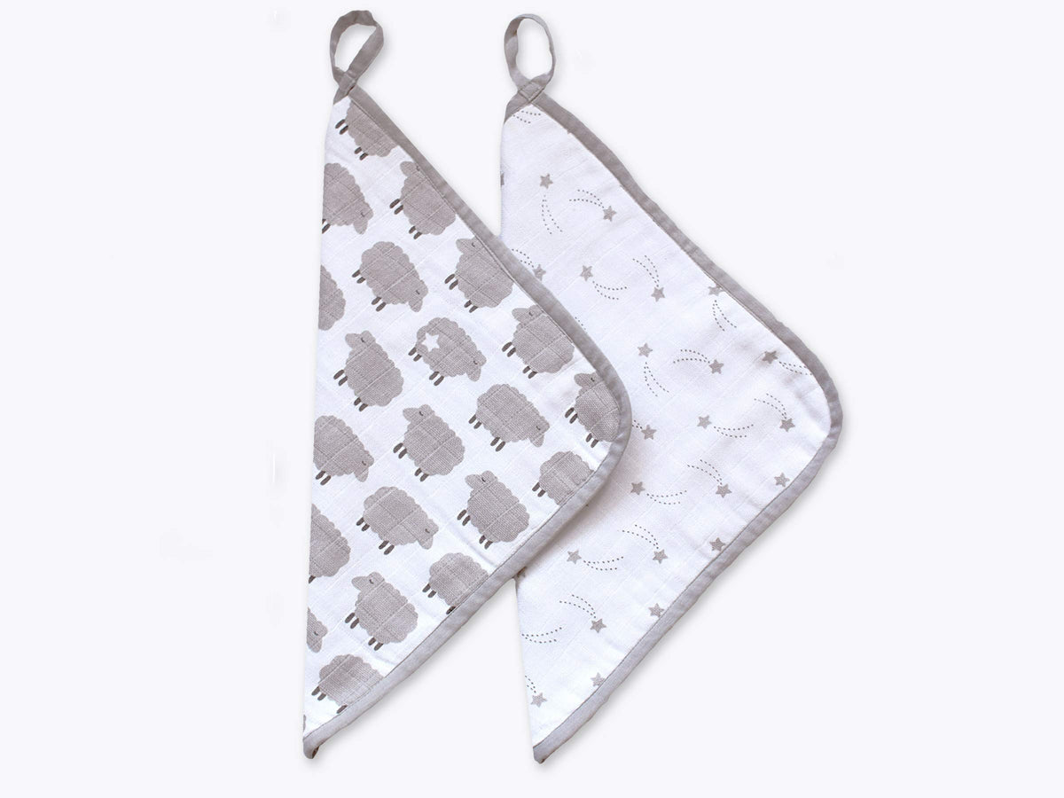 Masilo Muslin Cotton Baby Washcloth, For New Born Pack Of 2  Counting Sheep