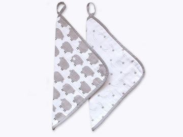 Masilo Muslin Cotton Baby Washcloth, For New Born Pack Of 2  Counting Sheep