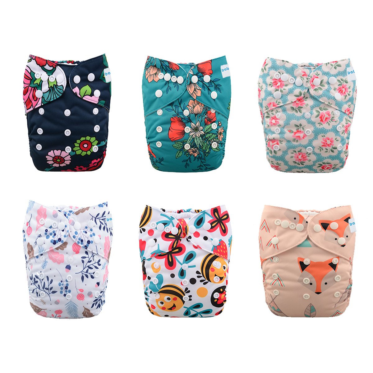 babygoal Boy Cloth Diapers Pack of 13, Baby Reusable Washable Pocket Nappy, 6pcs Diapers+6pcs Rayon from Bamboo Inserts+Wet Bag