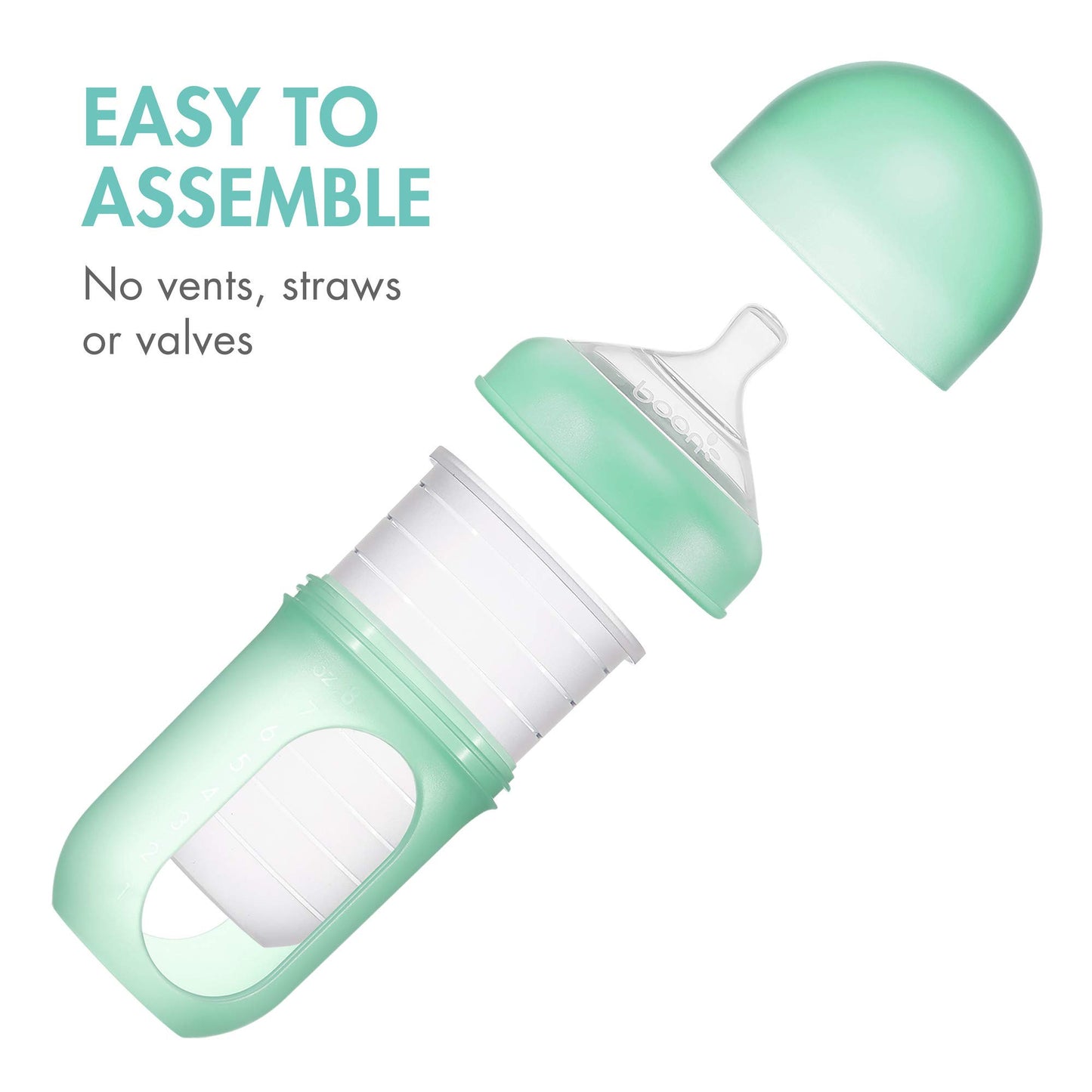 Boon Nursh Reusable Silicone Baby Bottles With Collapsible Silicone Pouch Design - Everyday Baby Essentials - Stage 2 Medium Flo
