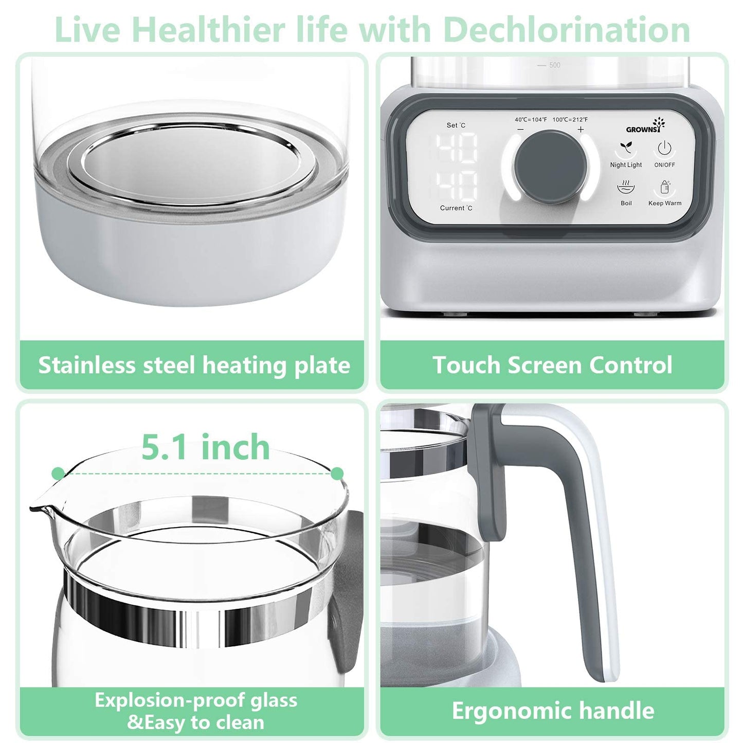 Baby Instant Warmer, Glass Water Boiler with Accurate Temperature Control for Formula, Coffee and Tea, 1.3 Liter Electric Kettle