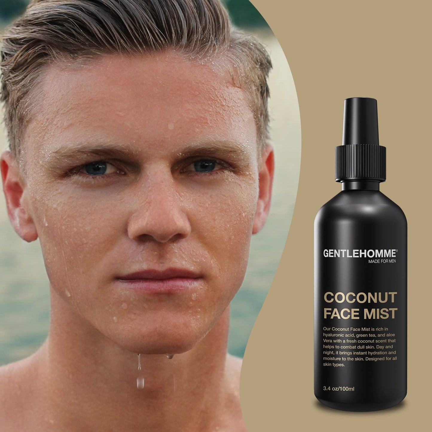Hyaluronic Acid & Aloe Coconut Face Mist For Men - Hydrating & Refreshing Green Tea & Rose Water Facial Mist For All Skin Types