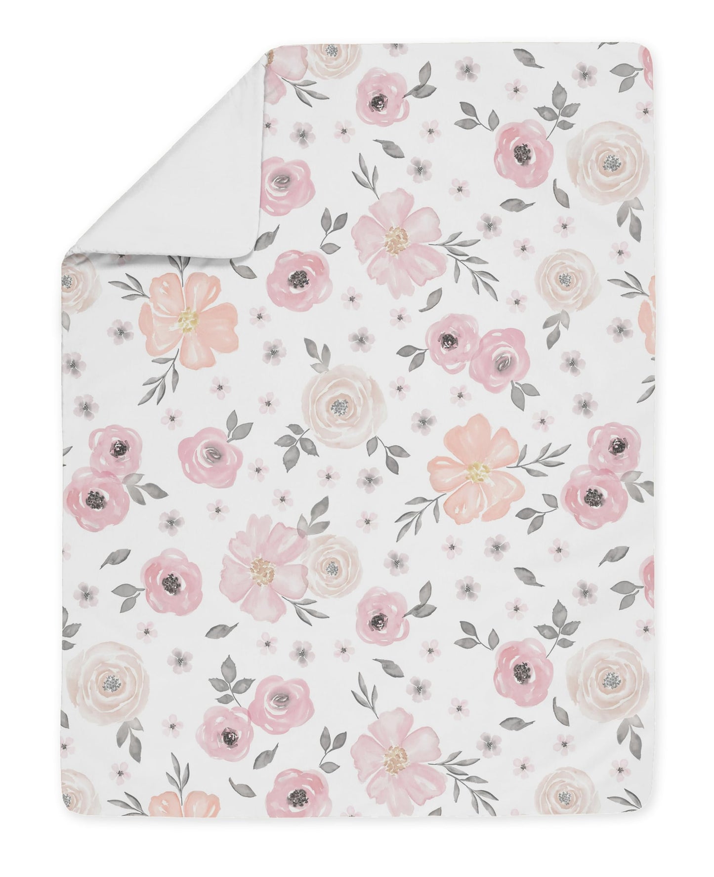Sweet Jojo Designs Blush Pink, Grey And White Shabby Chic Watercolor Floral Girl Toddler Kid Childrens Bedding Set 5 Pieces Comf