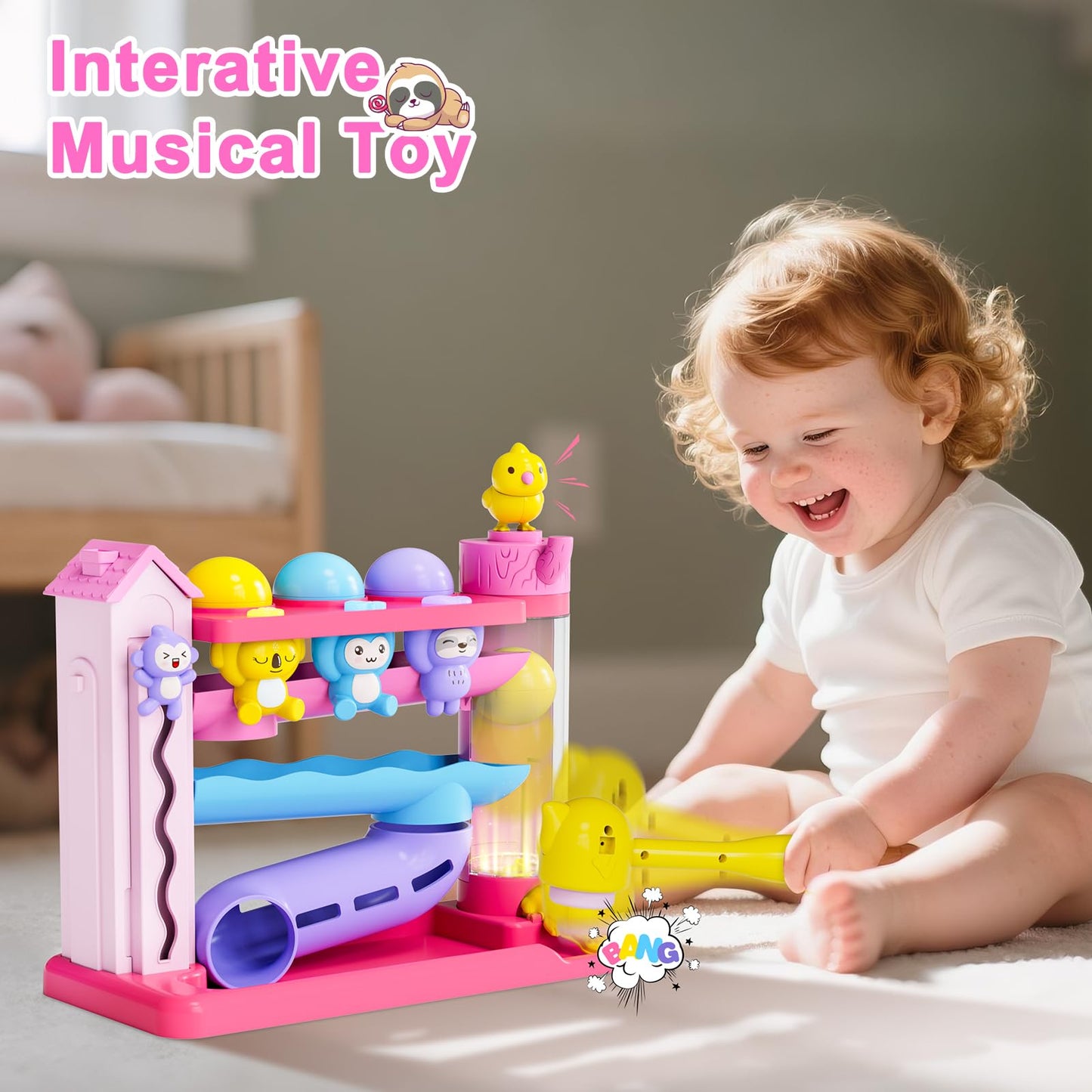 VOILBTOY Musical Toy for 1-2 Year Old Girls,Educational Baby Toys 12-18 Months,Ball Drop Toy with English & Spanish,Fine Motor T