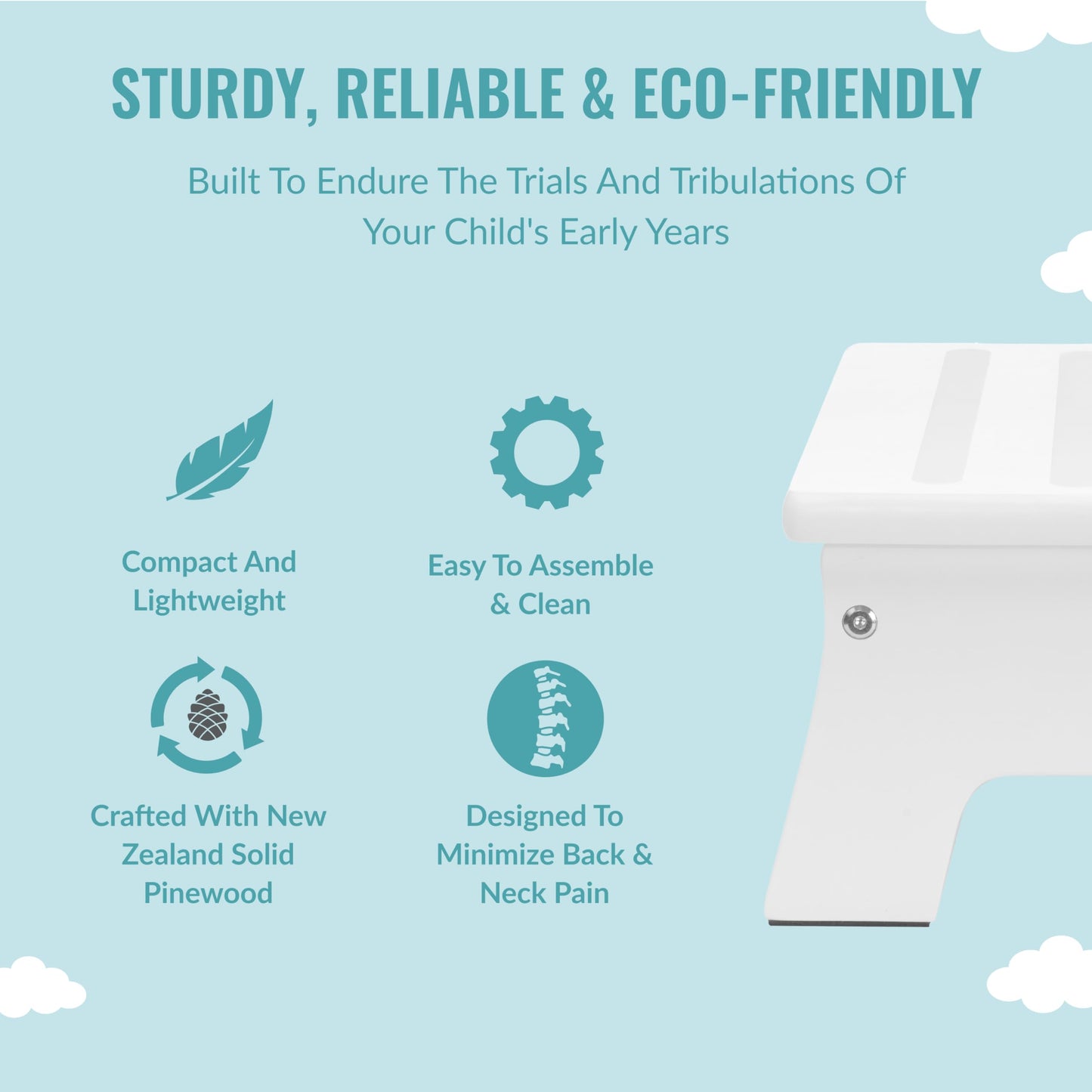 Dream On Me Ease-Up Adjustable Nursing Footrest In White, Made Of Sturdy Pinewood, Lightweight, Easy To Assemble