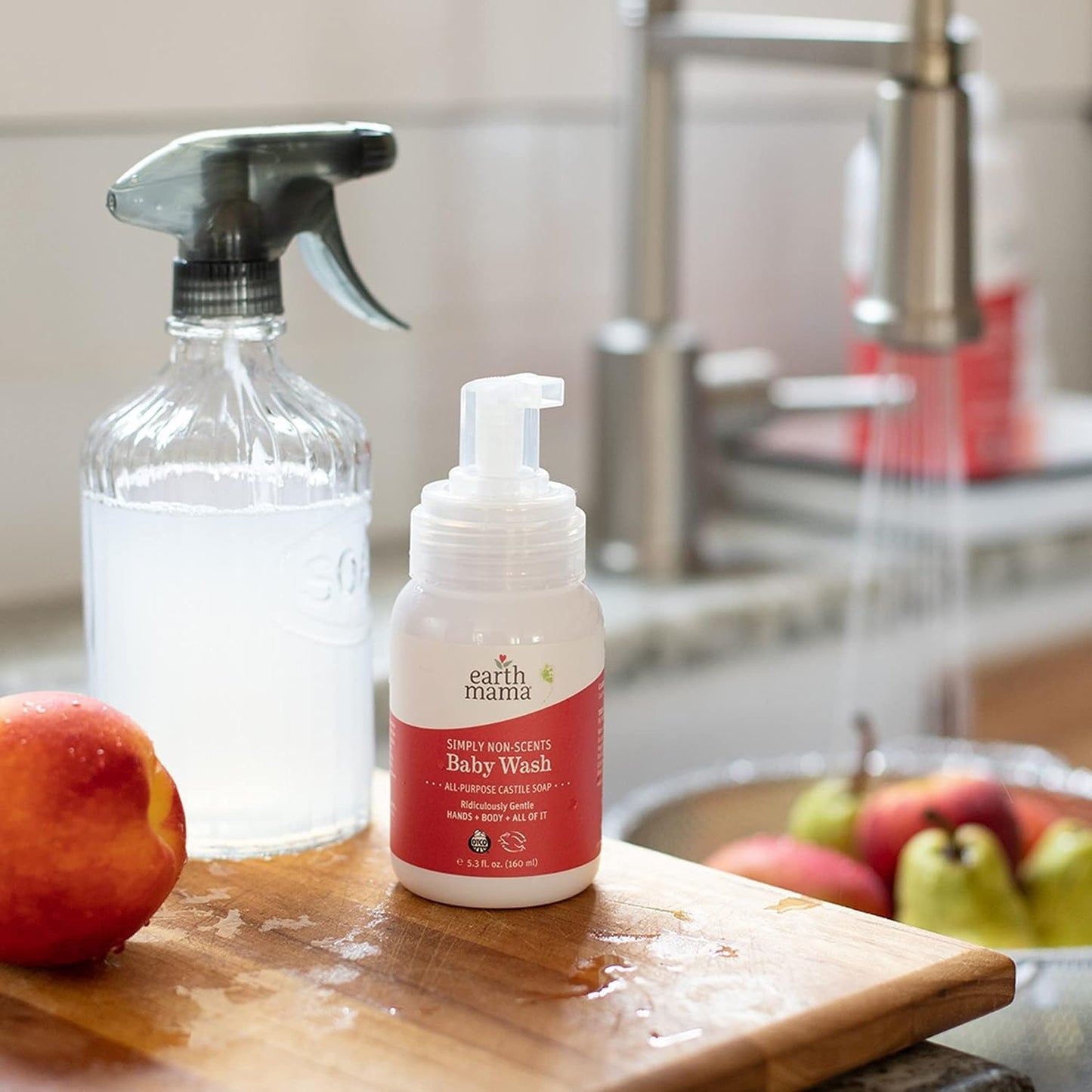 Earth Mama Simply Non-Scents Baby Wash Foaming Hand Soap, Organic Fragrance Free, Unscented Body Wash, Castile Soap with Coconut