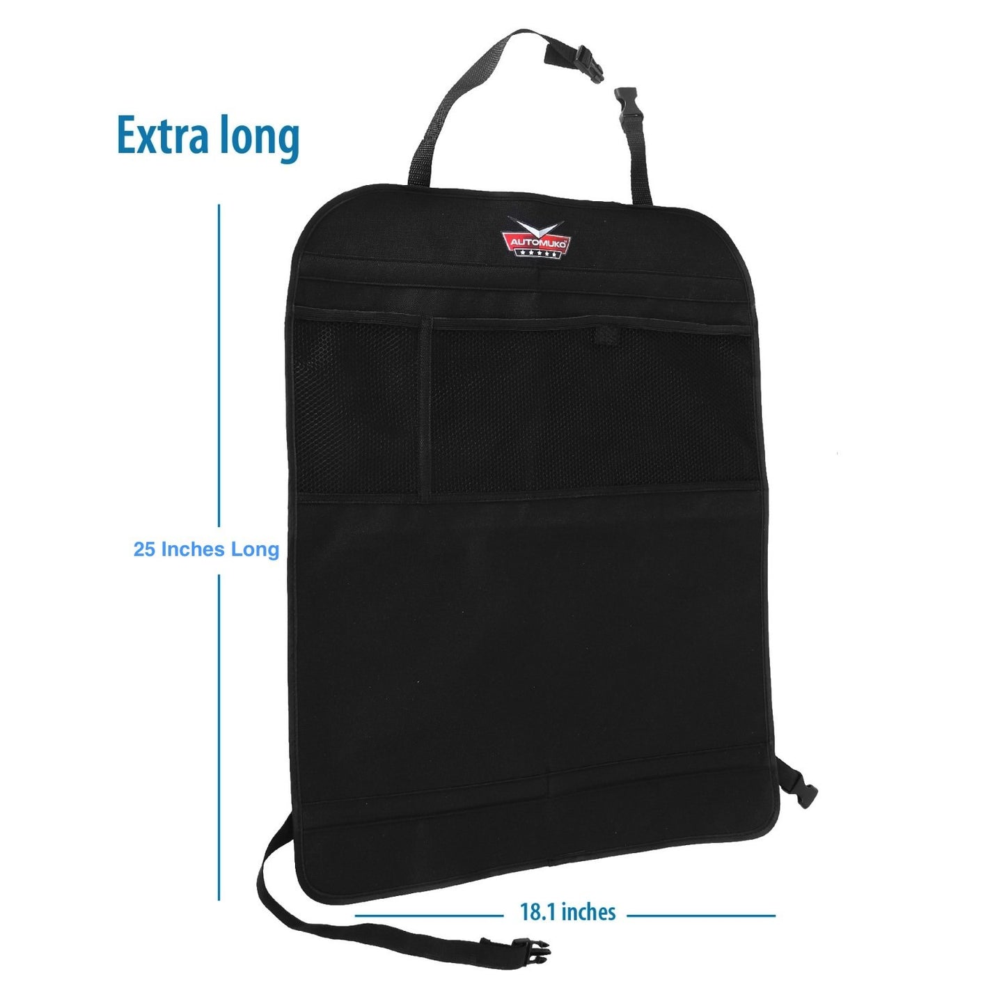 Automuko Kick Mats With Organizer - Premium Thick Waterproof Quality Seat Back Protectors - Extra Long Size With Adjustable Stra