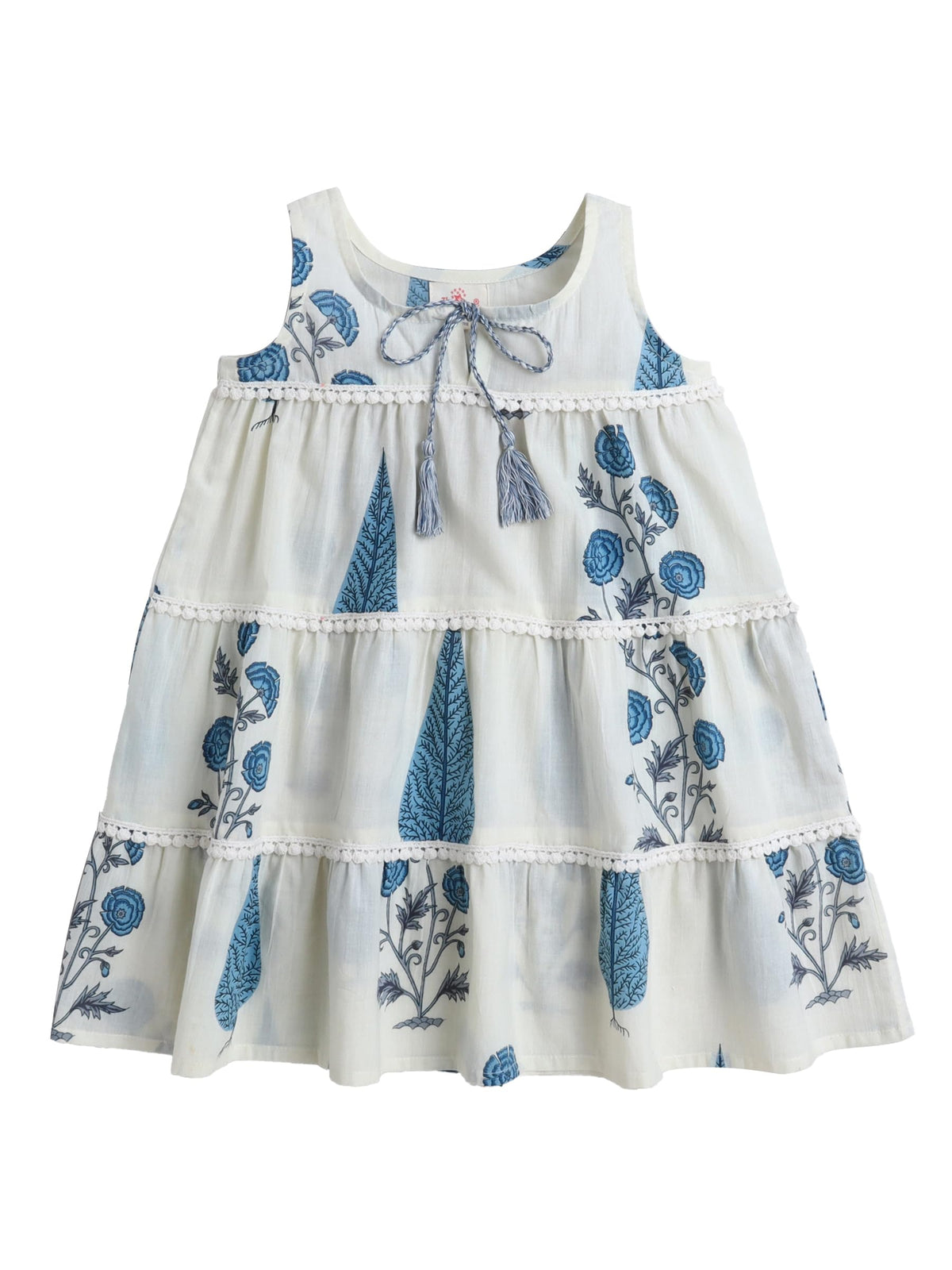 The Magic Wand Floral Printed Sleeveless Tassels Dress For Kids Baby Girls, Casual Summer Frocks Fit & Flare Knee Length Midi Dr