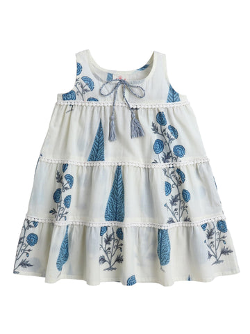 The Magic Wand Floral Printed Sleeveless Tassels Dress For Kids Baby Girls, Casual Summer Frocks Fit & Flare Knee Length Midi Dr