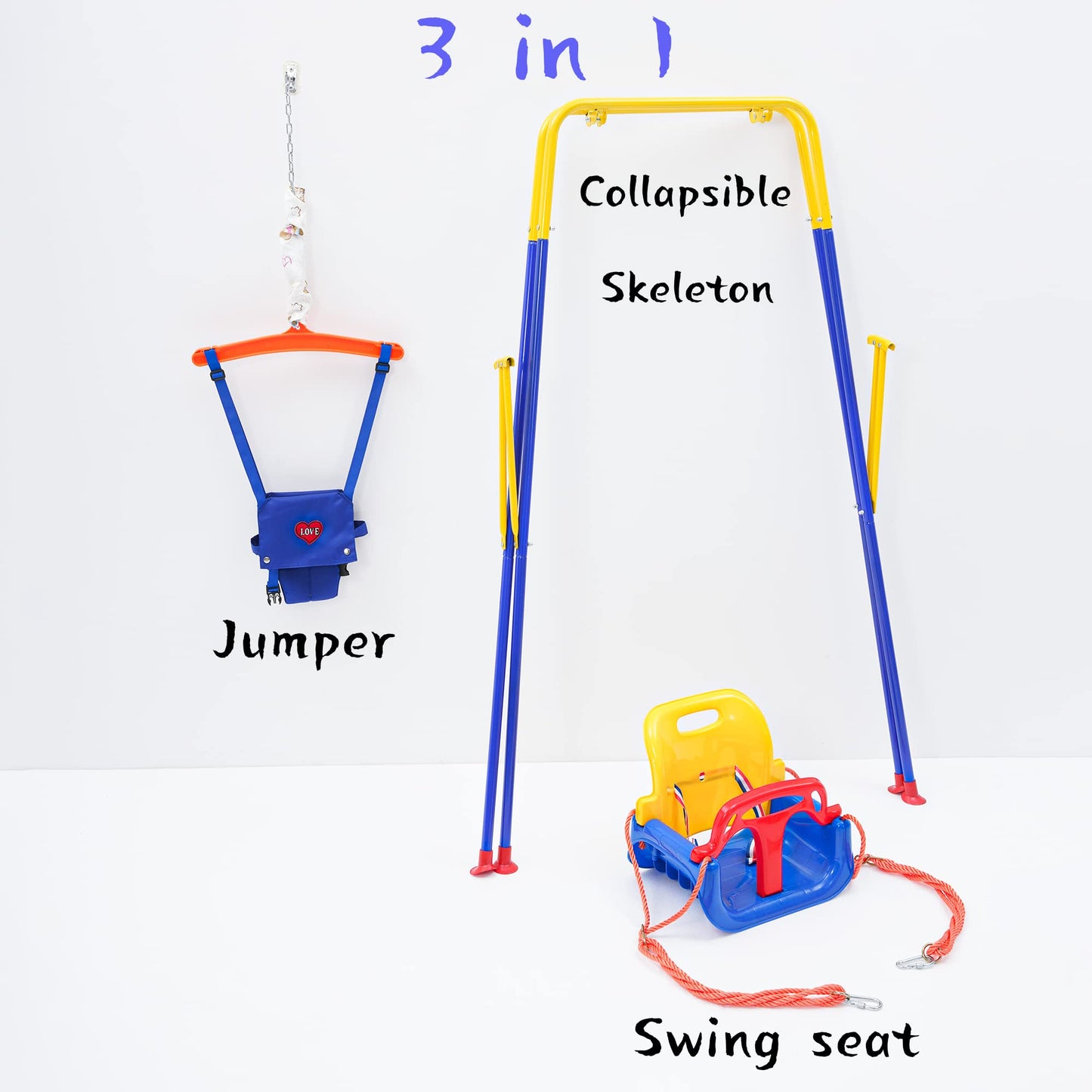 3-In-1 Swing Set Baby Jumper And Bouncers For Toddler, Baby Swing Is Suitable For Indoor And Outdoor Play, With A Foldable Metal