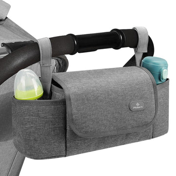 Philorn Stroller Organizer Bag, Universal Stroller Organizer With Insulated Cup Holder, Grey Stroller Caddy Organizer With Detac