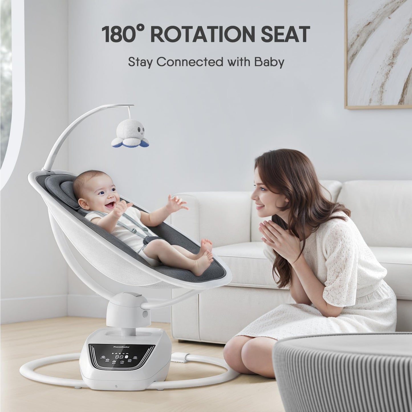Baby Swings For Infants, Fasonbaby Multi-Motion Baby Swing, Bluetooth Infant Swing With 5 Motions & 4-Speeds, 10 Preset Soothing