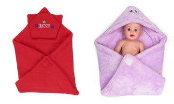 CTMKIDS Baby Wrap with Cap for Kids 74x74 cm  Red & Single Baby Wrap with Cap for Kids 74x74 cm  Lavender