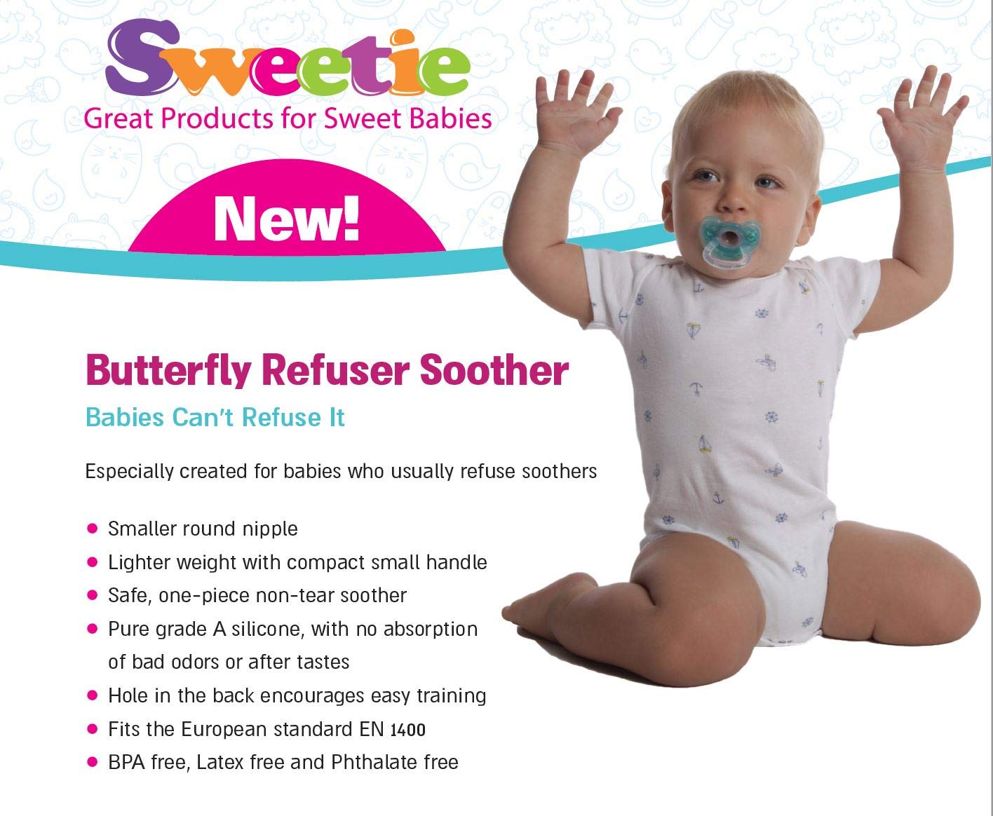Sweetie Silicone Pacifier Refuser Soother 2 Count (Blue)