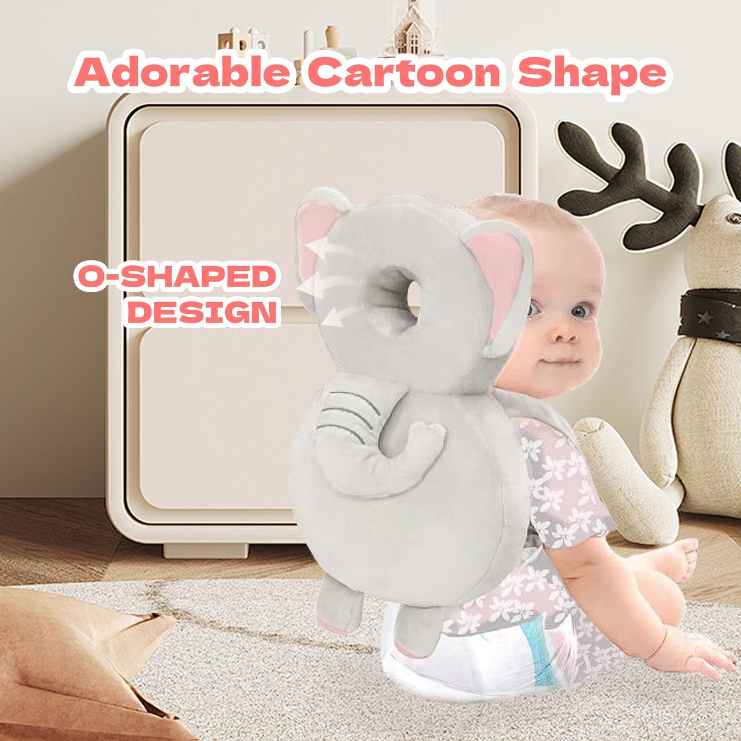 Grnstf Baby Toddler Head Protector, Baby Head Protection Backpack, Adjustable(Elephant)