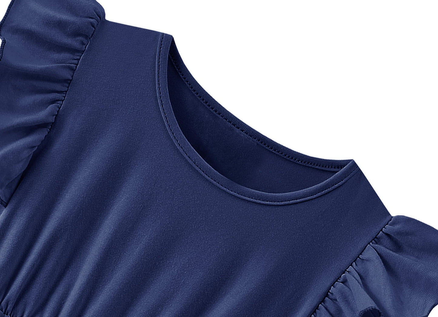 Twkioue Girl Ruffle Sleeve Dress Crewneck Tutu Tulle Fluffy Solid Color Dresses 817 Navy Blue 130