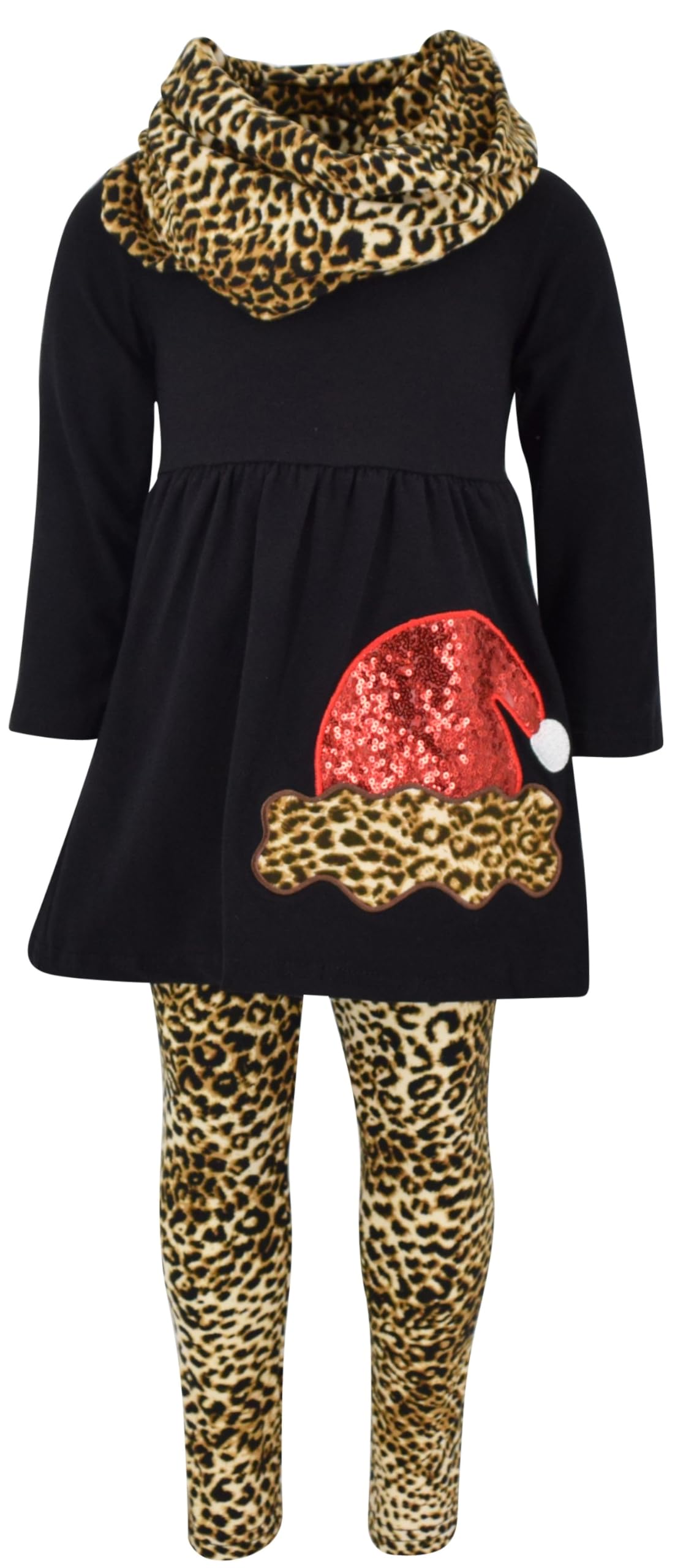 Unique Baby Girls Leopard Print Santa 3 Piece Christmas Outfit (7/Xxl, Black)