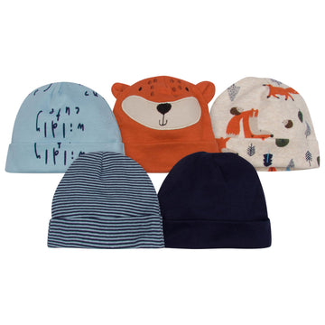 Gerber Unisex Baby 5-Pack Caps, Blue Fox, 0-6 Months