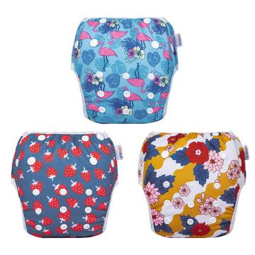 Alvababy 3 Pack Swim Diapers, Baby/Toddler/Infant Snap Adjustable Reusable Swimming Diaper Baby Gift For Boy And Girl Small 3Swy
