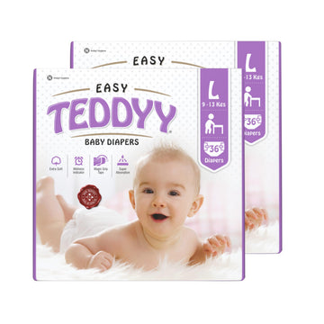 Teddyy Easy Baby L Size Diaper Tape Style | 72 Count (Large) | 913 Kgs (Pack Of 2) | Quick Absorbency | Extra Super Soft | Anti