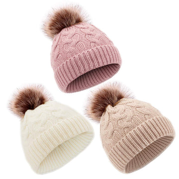 Danmy Baby Beanie Hat, Infant Newborn Toddler Winter Warm Knit Cap For Little Boys Girls, Winter Warm Hat (6-36 Months, White/Be