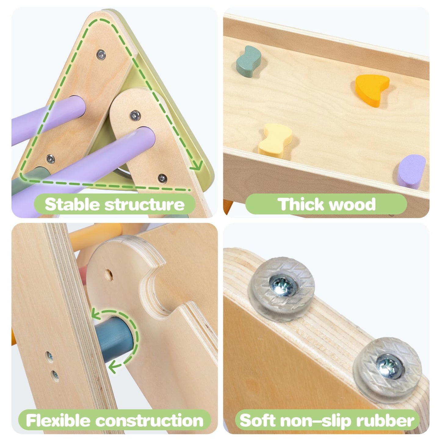 Lol-Fun Pikler Triangle Set Montessori Toddler Climbing Toys Indoor, Foldable Climbing Toys For Toddlers 1-3 Inside, 3 Piece Bab