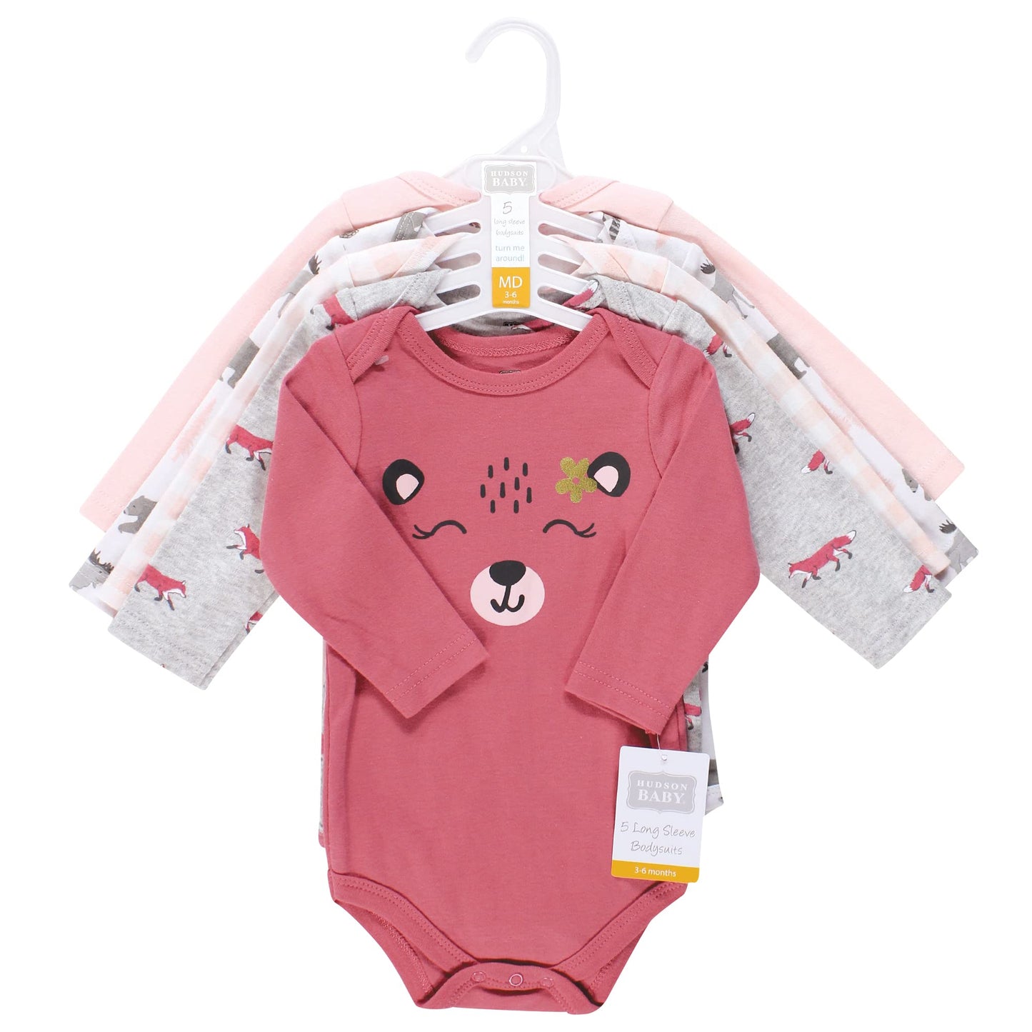Hudson Baby Unisex Baby Cotton Long-Sleeve Bodysuits, Girl Woodland Animals, 6-9 Months