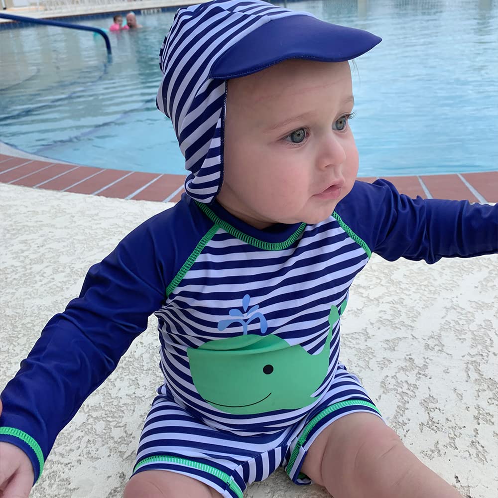 3-6 Months Swimsuit Boys Whale Sunsuits One Piece Swimwear With Sun Hat Upf 50+ Sun Protection Bathing Suits