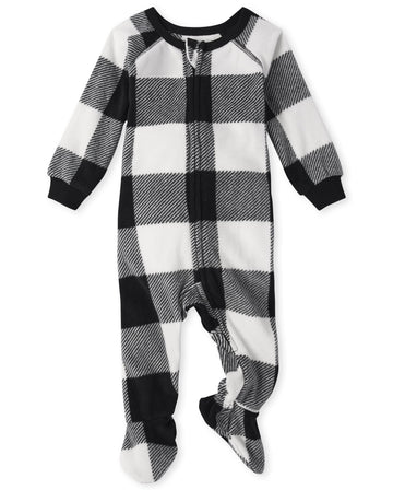 The Children'S Place 1 Piece Family Matching Christmas Holiday Fleece Pajamas Sets, Adult, Big Kid, Toddler, Baby, Blk/Wht Buff,