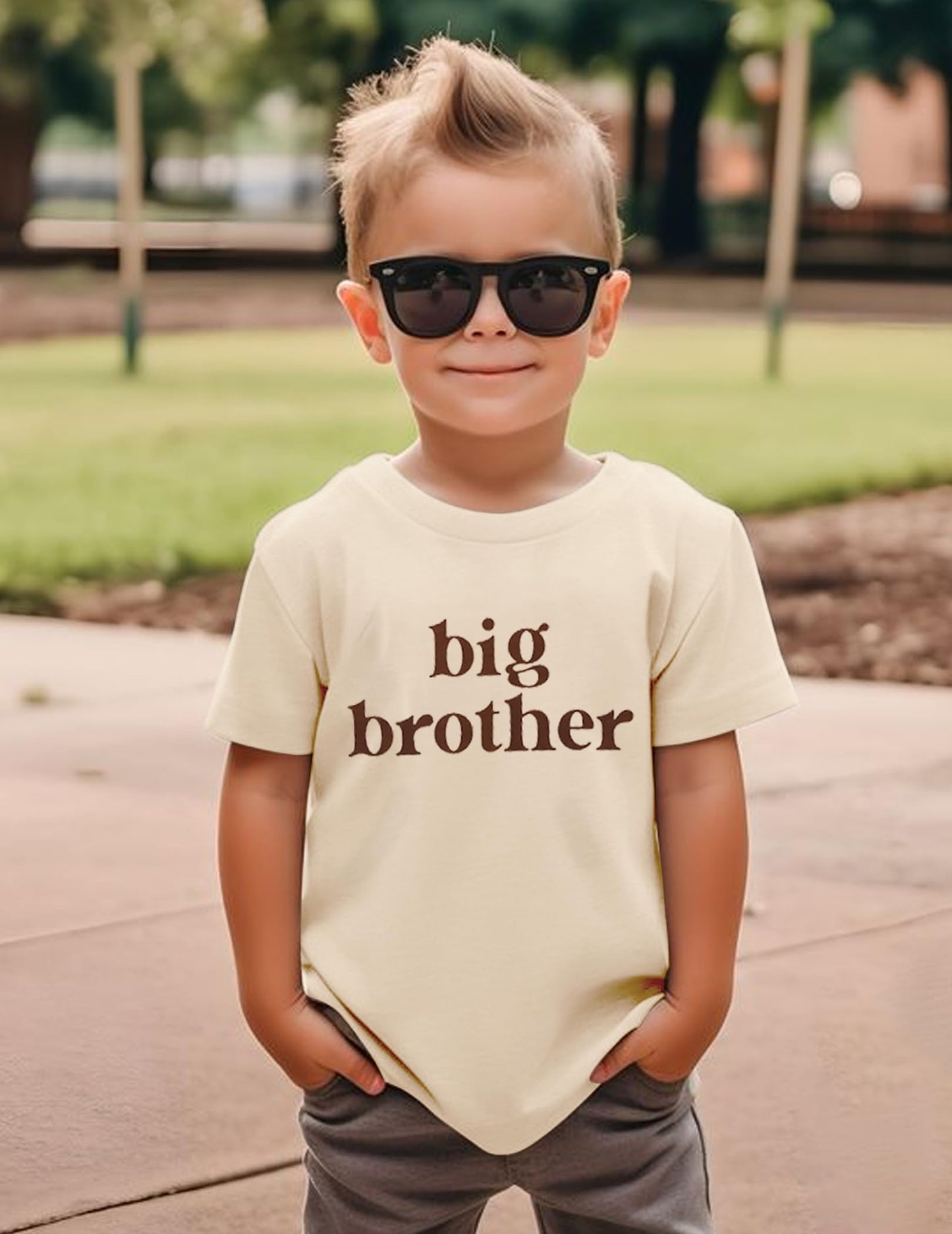 Sanixjoo Big Brother Shirt For Toddler Promoted To Best Big Brother Announcement Baby Boys Summer Short Sleeve Clothes(Light Kha