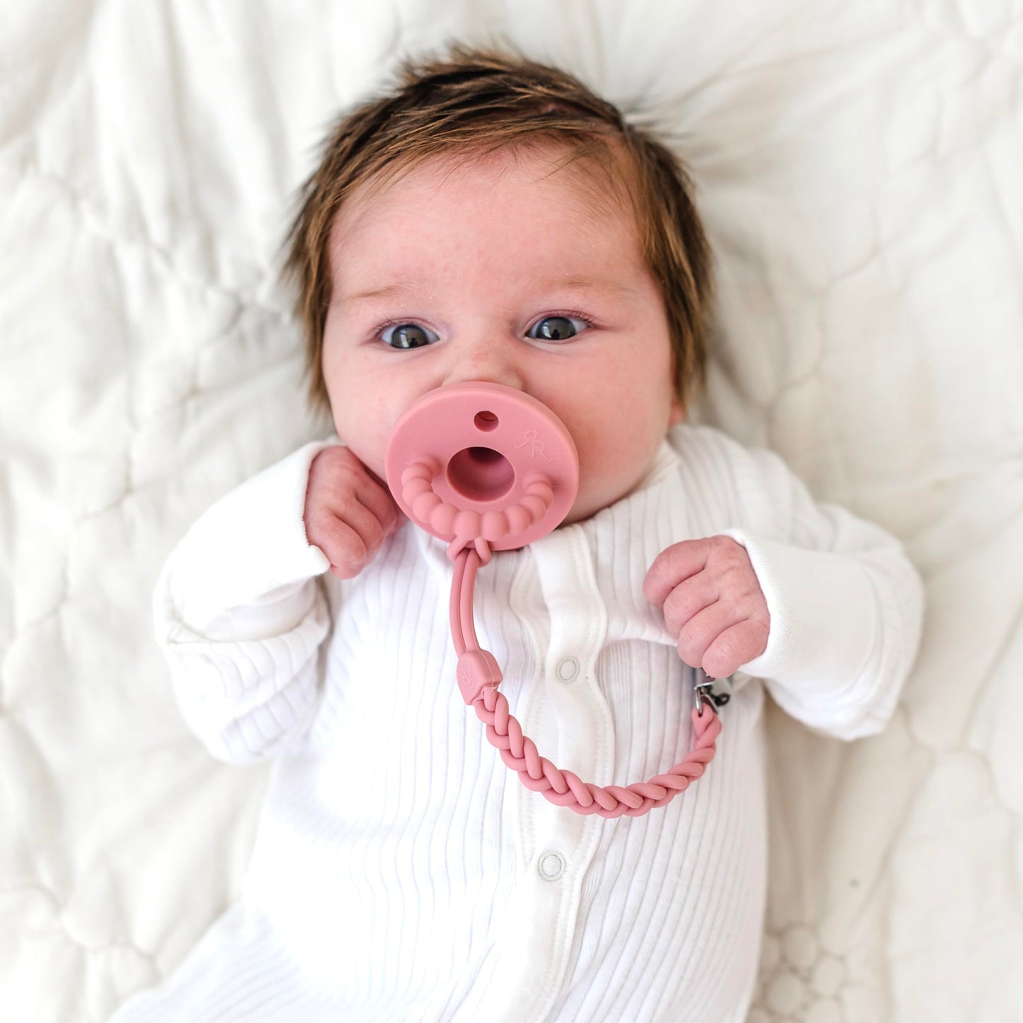 Ryan & Rose Cutie Clip Braiden Pacifier Clip - Braided Silicone (Rose)