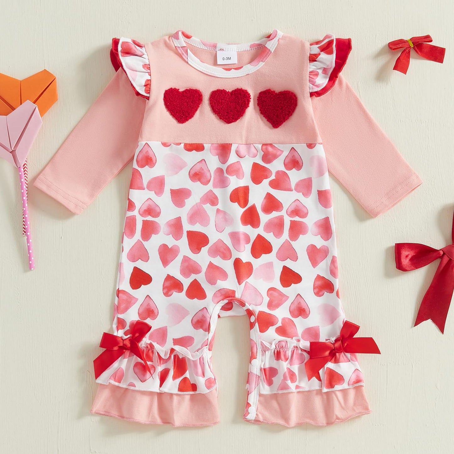 Fiomva Newborn Baby Girl Valentines Day Outfits Spring Fall Romper Infant One Piece Jumpsuit Valentine Heart Clothes (A Valentin