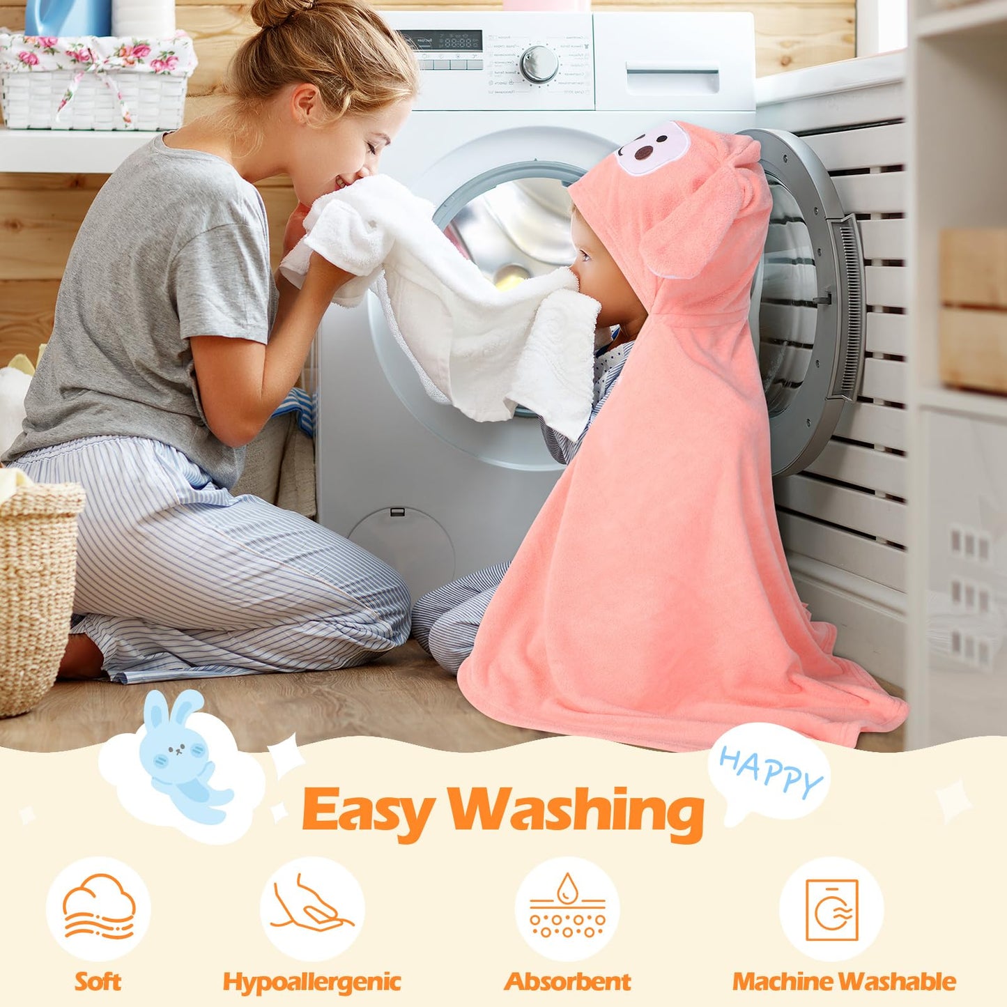 Preboun 2 Pcs Kid Hooded Bath Towel Toddler Towel 27.5 X 55'' Large Hooded Towel For Kids 3-10 Yrs Wrap Bathrobe Boy Girl(White,