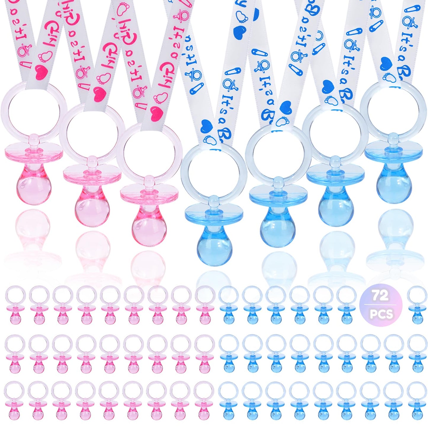 72 Baby Shower Pacifiers Necklace, Acrylic Pacifier Necklace, Pacifier Necklace For Baby Shower Boys Girls Party Favors Charm/Ge