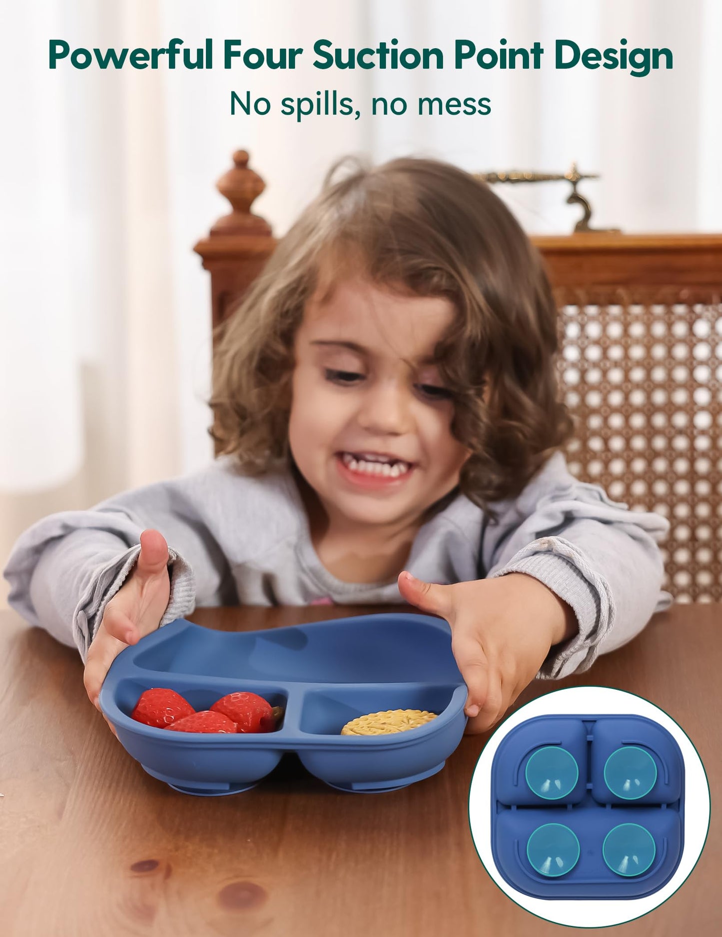 Babelio Powerful Suction Plates For Baby And Toddler, 100% Food Grand Silicone, Divided, Bpa Free, Microwave & Dishwasher Safe,