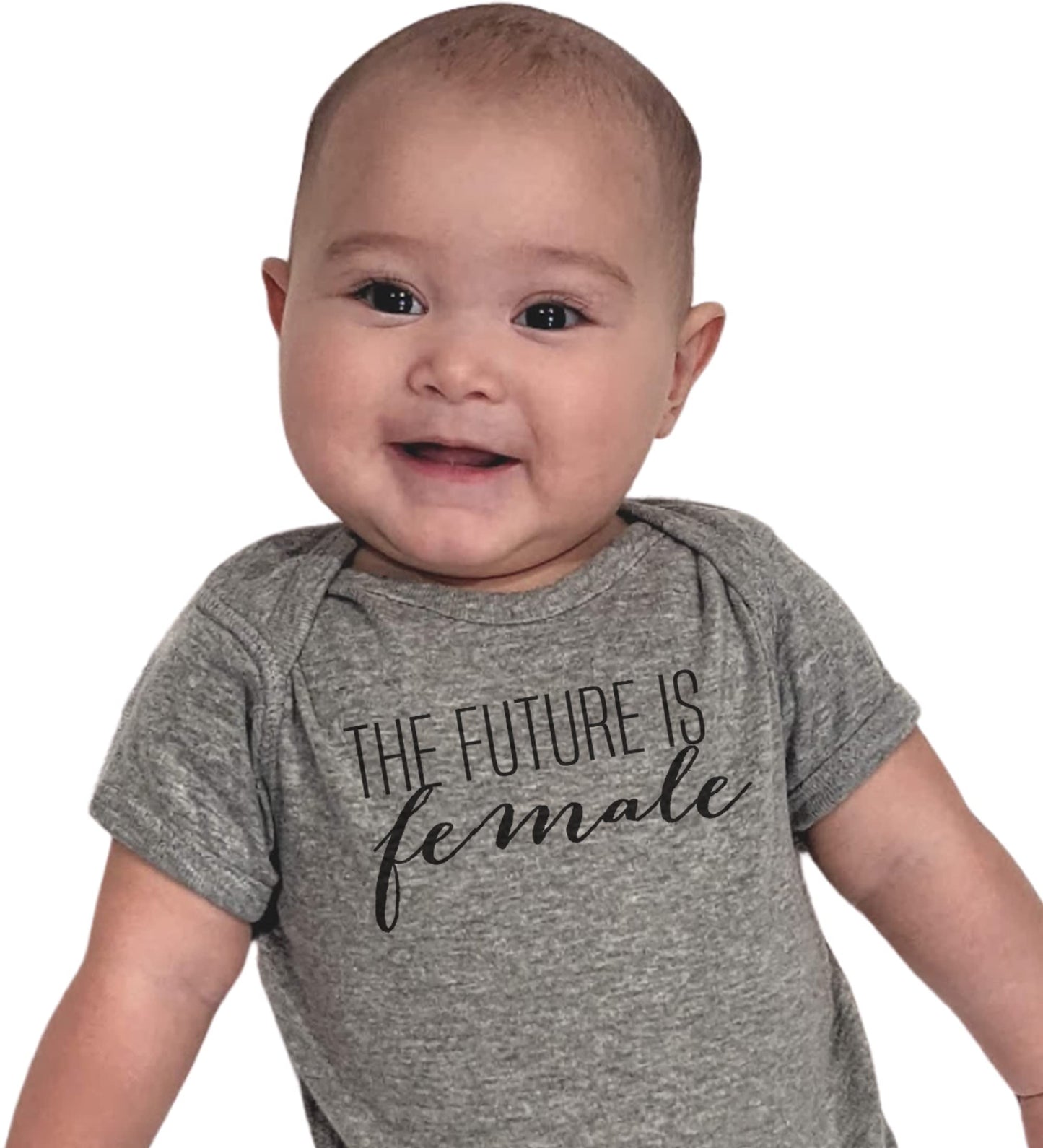 Iyd Clothing - The Future Is Female Baby Bodysuit, Newborn, Heather Gray