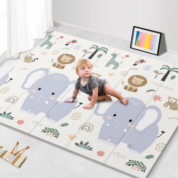 NOONKTY 79x71 Foldable Baby Play Mat for Floor, Extra Large Non-Toxic Tummy Time and Crawling Playmat, Thick Foam Play Mat for B