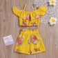 Boebnozcv Toddler Baby Girl Floral Halter Ruffled Outfits Set Yellow Strap Crop Tops+ Shorts Pants Summer Clothes Set