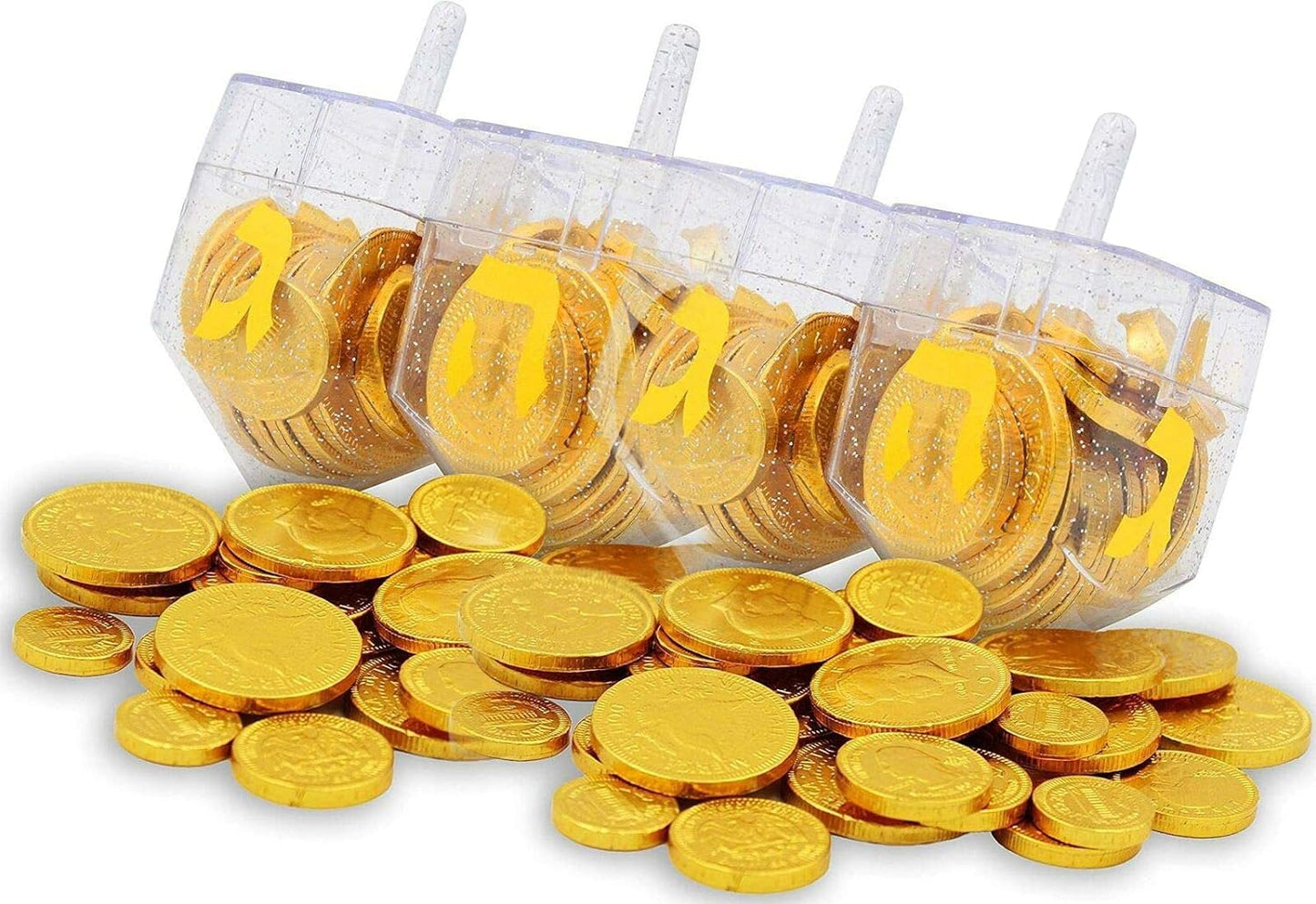The Dreidel Company Hanukkah Fillable Transparent Clear Can Be Filled With Hanukkah Gelt Or Hanukkah Chocolate (48-Pack)