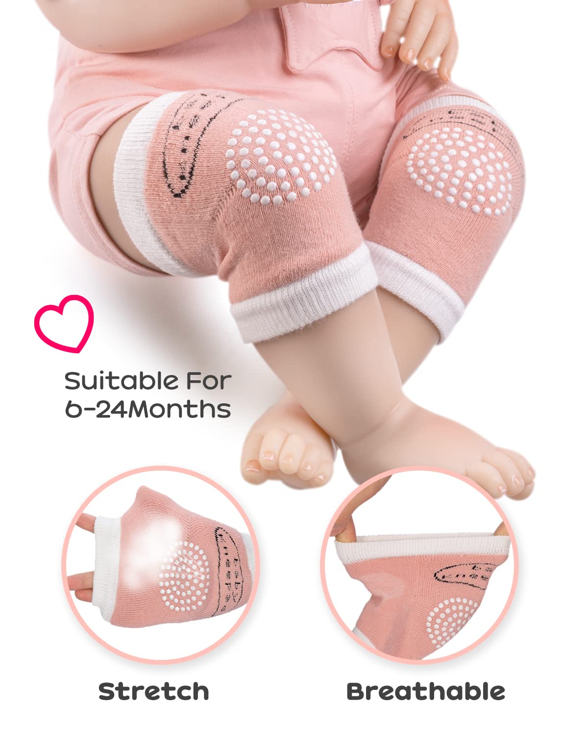 Bosoner Baby Crawling Anti-Slip Knee Pads,Unisex Baby Toddlers Kneepads Leg Warmer 5 Pairs