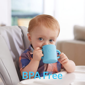 Popyum Silicone Training Cup 2-Pack For Baby And Toddler, Handles, Bpa Free, Self Feeding Training, Tumbler (Sky Blue And Mint G