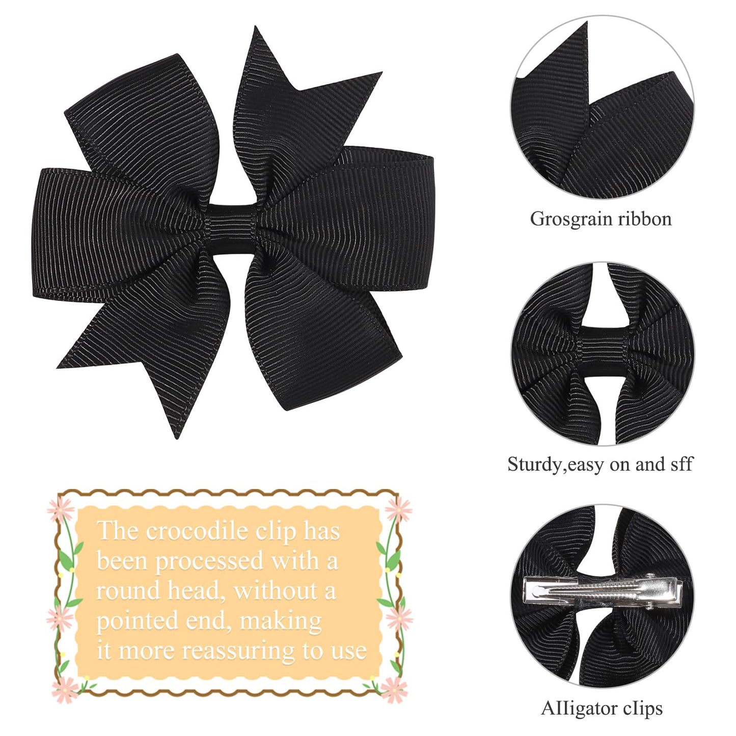 Choicbaby 3 Inches Hair Bows For Girls Black Grosgrain Ribbon Pinwheel Hair Bows Clips Toddler Bows Hair Clips For Birthday Baby